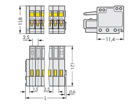 Розетка для подключения кабеля WAGO 733-104, 4 pin, 0.08мм² - 0.5мм², 160В, 6А, CS: 2.50мм, (200 шт)