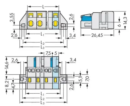 Розетка для подключения кабеля WAGO 721-209/031-000, 9 pin, 0.08мм² - 2.5мм², 630В, 16А, CS: 7.50мм, (25 шт)