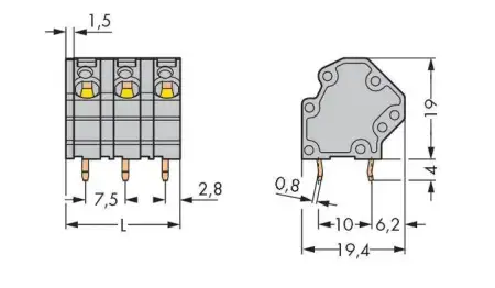 Быстроразъемная клемма WAGO 745-3154, 4 pin, 0.08мм² - 4.00мм², 630В, CS: 7.50мм, (108 шт)