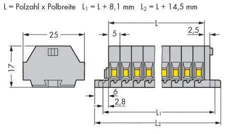 Клеммная колодка WAGO 260-107, 14 pin, 0.08мм² - 1.50мм², 400В, 18А, конф: L, (50 шт)
