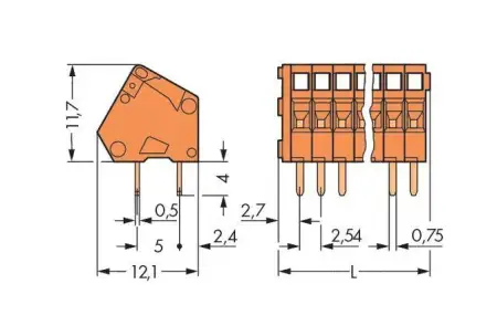 Быстроразъемная клемма WAGO 233-416, 16 pin, 0.08мм² - 0.50мм², 160В, CS: 2.54мм, (100 шт)