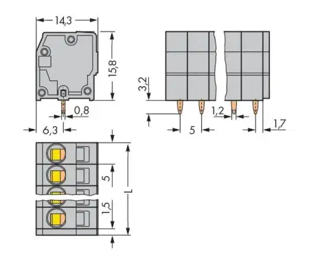 Быстроразъемная клемма WAGO 739-107, 7 pin, 0.08мм² - 2.50мм², 320В, CS: 5мм, (120 шт)