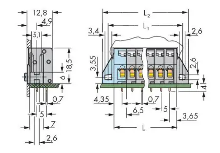 Быстроразъемная клемма WAGO 741-135, 5 pin, 0.08мм² - 2.50мм², 320В, 16А, CS: 5мм, (120 шт)
