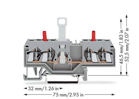 N клемма с разделителем и тестовым разъемом WAGO 280-649, 2 pin, 0.08мм² - 2.50мм², 400В, 10А, конф: L, (50 шт)