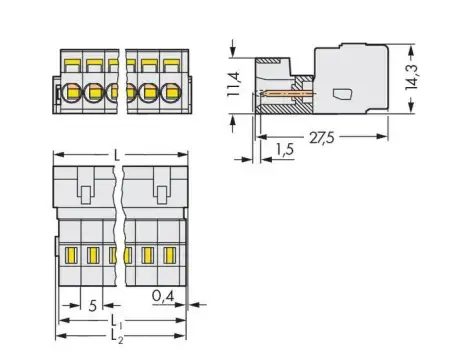 Штифтовая планка WAGO 721-616/000-042, 16 pin, 0.08мм² - 2.50мм², 320В, 12А, CS: 5мм, (25 шт)