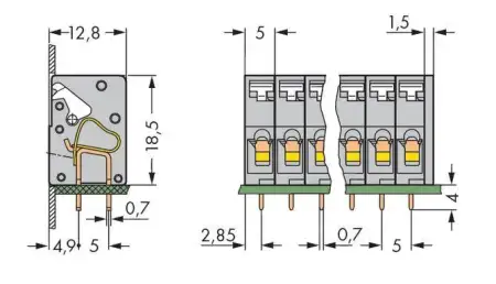 Быстроразъемная клемма WAGO 741-106, 6 pin, 0.08мм² - 2.50мм², 320В, 16А, CS: 5мм, (140 шт)
