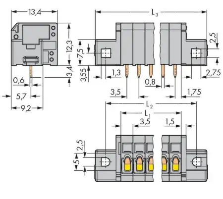 Быстроразъемная клемма WAGO 739-305/001-000, 5 pin, 0.08мм² - 1.50мм², 160В, CS: 3.50мм, (140 шт)