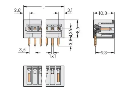 Штифтовая планка WAGO 734-178, 18 pin, 160В, 10А, CS: 3.50мм, (50 шт)
