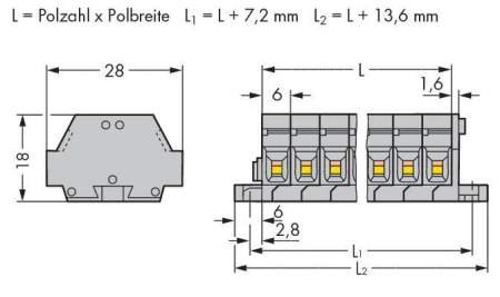 Клеммная колодка WAGO 261-430, 20 pin, 0.08мм² - 2.50мм², 500В, 24А, конф: L, (25 шт)