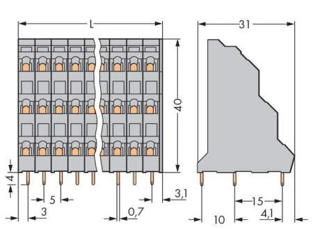 Трехуровневая клемма WAGO 737-104, 12 pin, 0.08мм² - 2.50мм², 320В, CS: 5мм, (48 шт)