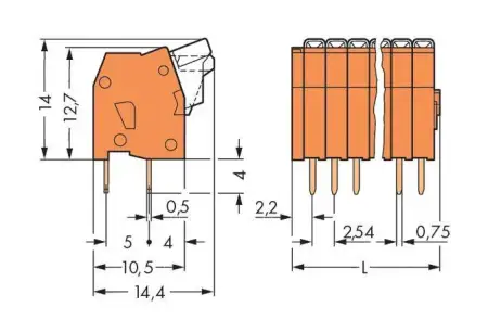 Быстроразъемная клемма WAGO 234-502, 2 pin, 0.08мм² - 0.50мм², 160В, CS: 2.54мм, (600 шт)