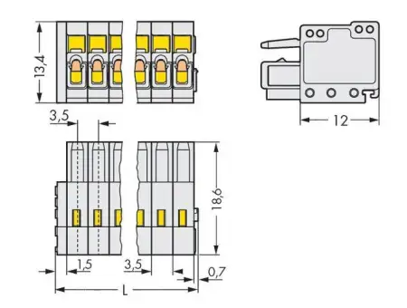 Розетка для подключения кабеля WAGO 734-112, 12 pin, 0.08мм² - 1.5мм², 300В, 10А, CS: 3.50мм, (50 шт)