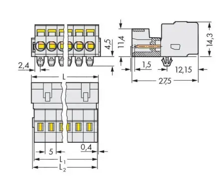 Штифтовая планка WAGO 721-607/018-000, 7 pin, 0.08мм² - 2.50мм², 320В, 12А, CS: 5мм, (50 шт)