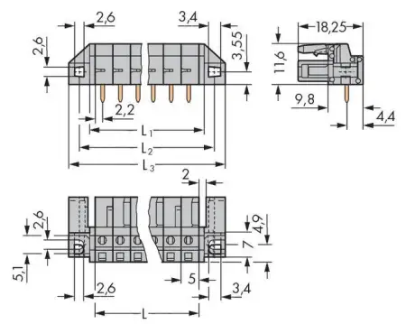 Розетка для подключения к печатной плате WAGO 232-235/047-000, 5 pin, 320В, CS: 5мм, (50 шт)