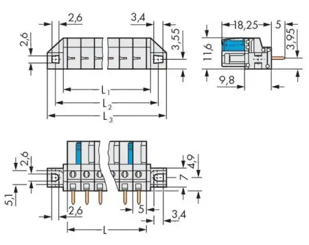 Розетка для подключения к печатной плате WAGO 722-142/031-000, 12 pin, 320В, 15А, CS: 5мм, (25 шт)