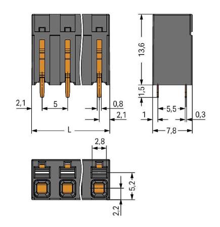 Клемма для печатной платы WAGO 2086-3122/300-000, 2 pin, 0.14мм² - 1.50мм², 1000В, 17.5А, CS: 5мм, (1 шт)