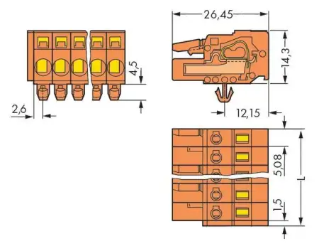 Розетка для подключения кабеля WAGO 231-314/008-000, 14 pin, 0.08мм² - 2.50мм², 320В, CS: 5.08мм, (25 шт)