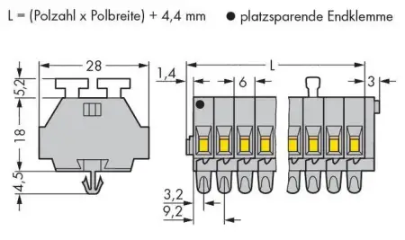 Клеммная колодка WAGO 261-155/341-000, 10 pin, 0.08мм² - 2.50мм², 500В, 24А, конф: L, (100 шт)