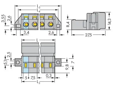 Штифтовая планка WAGO 731-606/019-000, 6 pin, 0.08мм² - 2.50мм², 630В, 12А, CS: 7.50мм, (25 шт)