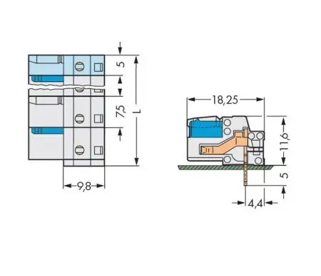 Розетка для подключения к печатной плате WAGO 722-835, 5 pin, 630В, 15А, CS: 7.50мм, (50 шт)