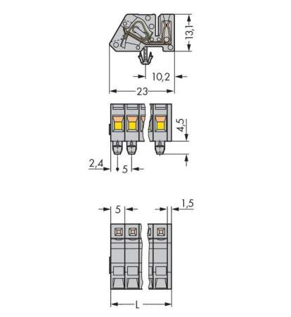 Розетка для подключения кабеля WAGO 731-504/008-000, 4 pin, 0.08мм² - 2.5мм², 300В, 15А, CS: 5мм, (50 шт)