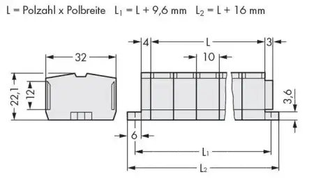 Клеммная колодка WAGO 264-233, 12 pin, 0.50мм² - 2.50мм², 690В, 23А, конф: L, (100 шт)