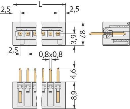 Штекерный разъем для кабеля WAGO 733-332, 2 pin, 0.08мм² - 0.5мм², 160В, 6А, CS: 2.50мм, (1 шт)