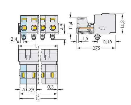 Штифтовая планка WAGO 723-605/018-032, 5 pin, 0.08мм² - 2.50мм², 630В, 12А, CS: 7.50мм, (50 шт)