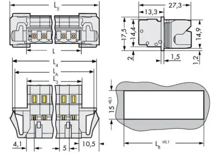 Штифтовая планка WAGO 721-607/114-000, 7 pin, 0.08мм² - 2.50мм², 320В, 12А, CS: 5мм, (25 шт)