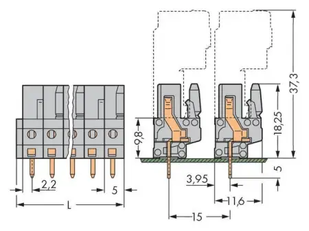Розетка для подключения к печатной плате WAGO 232-141, 11 pin, 320В, CS: 5мм, (25 шт)