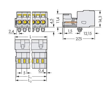 Штифтовая планка WAGO 721-615/018-000, 15 pin, 0.08мм² - 2.50мм², 320В, 12А, CS: 5мм, (25 шт)