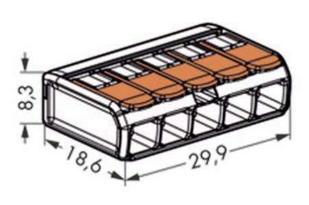 Клеммник WAGO 221-415, 5 pin, 0.14мм² - 4мм², 450В, 32А, (1 шт)