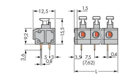 Быстроразъемная клемма WAGO 235-505/331-000, 5 pin, 0.20мм² - 1.50мм², 630В, CS: 7.50мм;7.62мм, (120 шт)