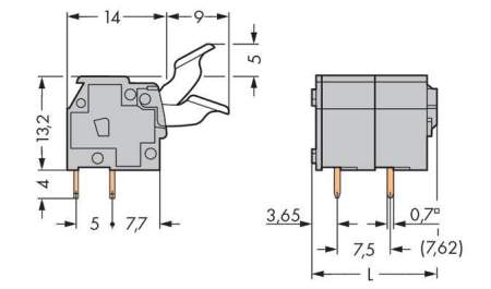 Быстроразъемная клемма WAGO 255-502/333-009/999-950, 2 pin, 0.08мм² - 2.50мм², 275В, CS: 7.50мм;7.62мм, (280 шт)