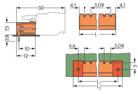 Штифтовая планка WAGO 231-575/001-000, 15 pin, 320В, 16А, CS: 5.08мм, (50 шт)