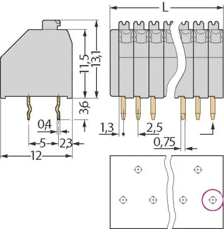 Быстроразъемная клемма WAGO 250-406, 6 pin, 0.14мм² - 0.50мм², 160В, 2А, CS: 2.50мм, (1 шт)