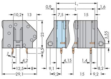 Быстроразъемная клемма WAGO 745-1457, 7 pin, 0.20мм² - 6.00мм², 1000В, CS: 15мм, (16 шт)