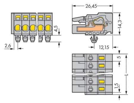 Розетка для подключения кабеля WAGO 231-114/008-000, 14 pin, 0.08мм² - 2.5мм², 320В, 15А, CS: 5мм, (25 шт)