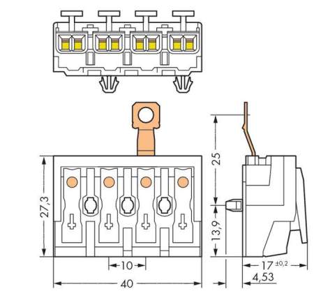 Разъем питания сети WAGO 294-4424, 4 pin, 0.5мм² - 1.5мм², 24А, (500 шт)