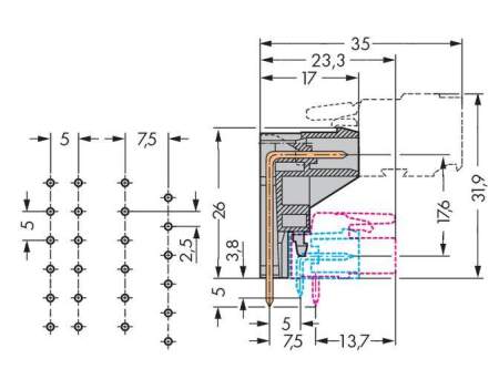 Штифтовая планка WAGO 232-340, 10 pin, 320В, 12А, CS: 5мм, (50 шт)