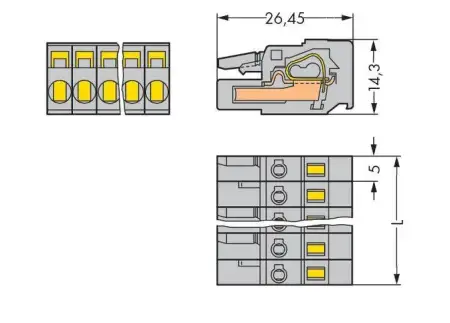 Розетка для подключения кабеля WAGO 231-106/102-000, 6 pin, 0.08мм² - 2.5мм², 320В, 15А, CS: 5мм, (50 шт)
