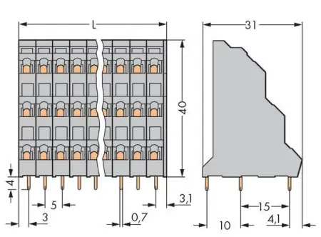 Трехуровневая клемма WAGO 737-112, 36 pin, 0.08мм² - 2.50мм², 320В, CS: 5мм, (16 шт)