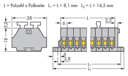 Клеммная колодка WAGO 261-107/341-000, 14 pin, 0.08мм² - 2.50мм², 500В, 24А, конф: L, (50 шт)