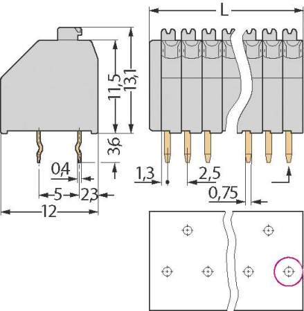 Быстроразъемная клемма WAGO 250-402, 2 pin, 0.14мм² - 0.50мм², 160В, 2А, CS: 2.50мм, (1 шт)