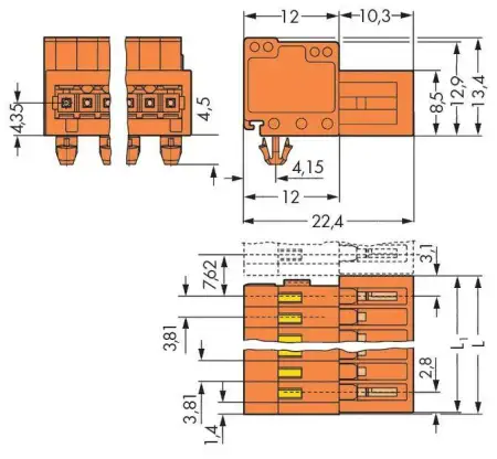 Штифтовая планка WAGO 734-350/018-000, 20 pin, 0.08мм² - 1.50мм², 160В, 10А, CS: 3.81мм, (25 шт)