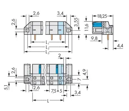 Розетка для подключения к печатной плате WAGO 722-836/047-000, 6 pin, 630В, 15А, CS: 7.50мм, (25 шт)