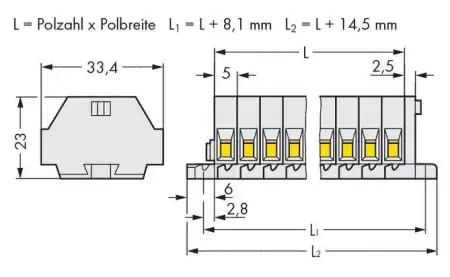 Клеммная колодка WAGO 262-133, 6 pin, 0.50мм² - 4мм², 550В, 23А, конф: L, (100 шт)