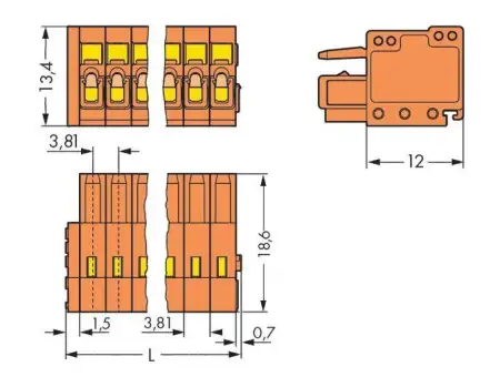 Розетка для подключения кабеля WAGO 734-209, 9 pin, 0.08мм² - 1.5мм², 300В, 10А, CS: 3.81мм, (50 шт)