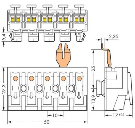 Разъем питания сети WAGO 294-8325, 5 pin, 0.5мм² - 2.5мм², 24А, (250 шт)