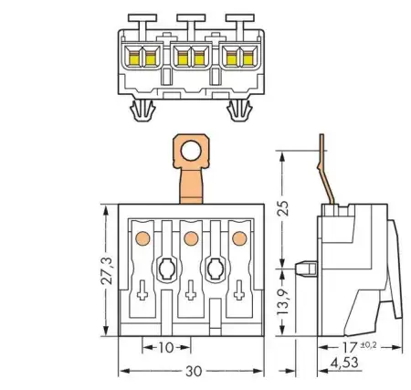 Разъем питания сети WAGO 294-5413, 3 pin, 0.5мм² - 1.5мм², 24А, (500 шт)